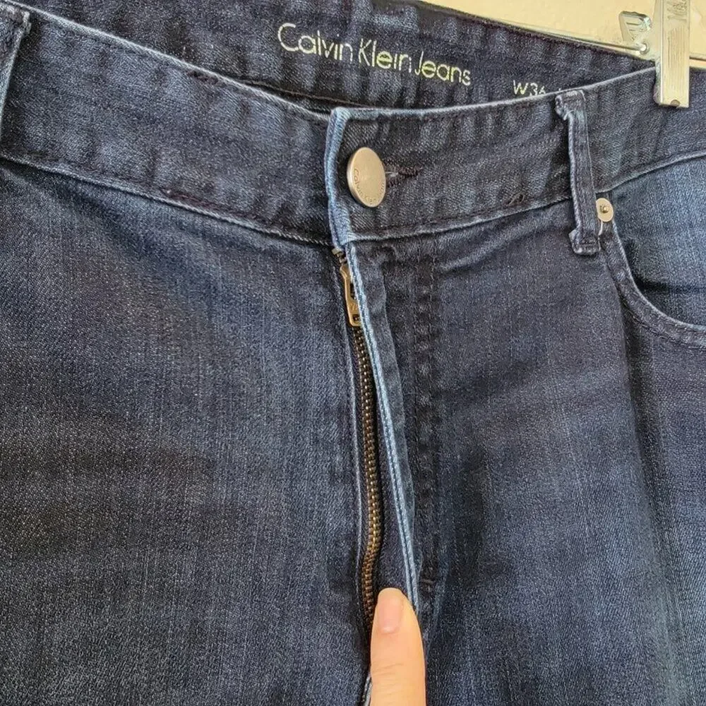 Calvin Klein Jeans Slim Straight Dark Wash Blue Mens Size 36 Cotton Stretch